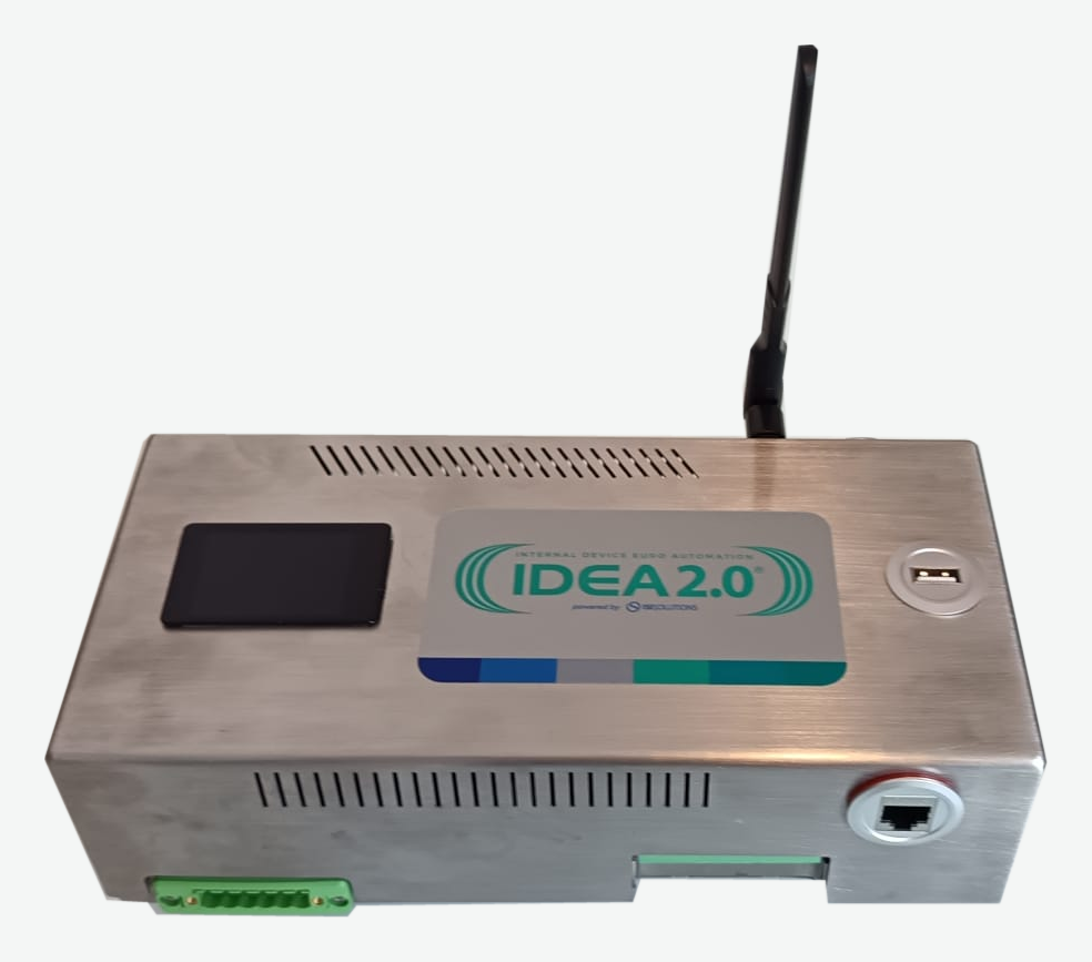 Fotografia reale del dispositivo IDEA® con antenna e connessioni esterne